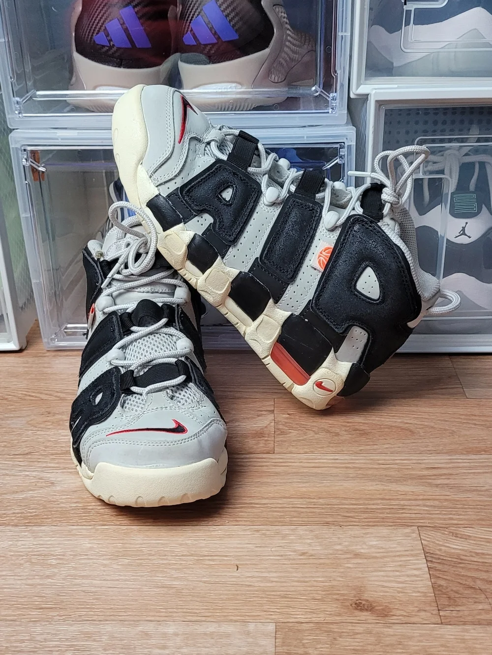 Nike Air More Uptempo Hoops DX3360-001 Red Orange Grey Beige Dust GS Size 6 Y